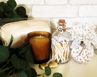 Vanilla Hygge Candle Gift Set with Sleep Mask, Bath Bomb, Matches