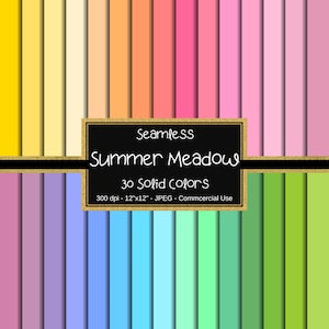 Summer Meadow Solid Color Digital Paper Pack, Solid Background, Base Digital Paper, Color Medley, Scrapbook Pages, 30 Colors, Pastel Colors