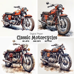 20 Classic Motorcycles Clipart, Motorcycle Designs, Vintage Motorcycles Images, Printable Watercolor Clipart, High Quality JPGs & PNGs, #60