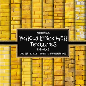 Texturas de ladrillo amarillo papel digital sin costuras, patrón de pared de ladrillo rústico, 12 "x 12", 20 imágenes, papel de álbum de recortes imprimible, fondo de tablones de madera