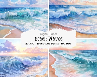 Seascape Watercolor Clipart Bundle, Beach Ocean JPGs (Digital Download)