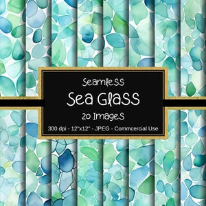 Sea Glass Seamless Pattern, Watercolor Sea Glass Seamless Digital Paper, 12&quot;x12&quot;, 20 Patterns, Scrapbooking, Sea Glass Patterns,Junk Journal