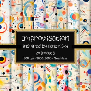 Carta digitale senza cuciture Kandinsky, modelli senza soluzione di continuità, 12"x12", Scrapbooking digitale, diario spazzatura, ispirato a Kandinsky