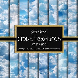 Carta digitale senza soluzione di continuità con nuvole, motivi senza soluzione di continuità con nuvole, 12"x12", 20 design, sfondo con nuvole, uso commerciale, texture con nuvole, cieli nuvolosi