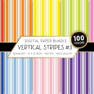 100 Colors Vertical Stripes Digital Paper, Seamless Colorful Striped Design Backgrounds, 100 Colors, 12"x12", Commercial Use, Vertical #3