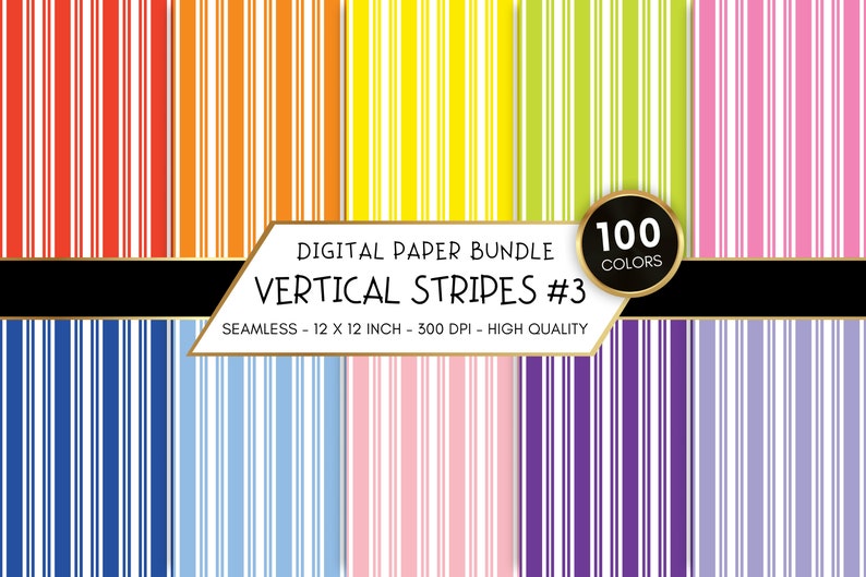 100 Colors Vertical Stripes Digital Paper, Seamless Colorful Striped ...