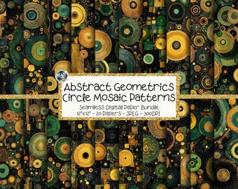 Abstract Geometric Digital Paper Bundle, Seamless Gold Circle Mosaic Patterns (Digital Download)