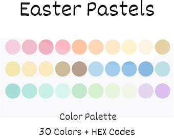 Paleta de colores digitales de pasteles de Pascua, iPad Procreate, Adobe Photoshop, Adobe Illustrator, muestras de color, paleta de colores pastel, códigos HEX