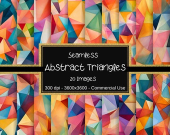 Papel digital con triángulos abstractos modernos sin costuras, patrón de triángulos, 30 x 30 cm, 20 imágenes, fondo abstracto, triángulo geométrico, acuarela.