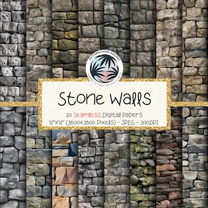 20 Stone Walls Seamless Patterns - Instant Download, Commercial Use, Scrapbooking, Digital Paper, Printable Paper, Stone Wall Texture