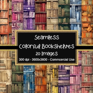 Pacchetto di carta digitale per libreria - Documenti di sfondo invecchiati e vintage, colorati, per biblioteca, modello digitale per libreria senza soluzione di continuità, libro colorato