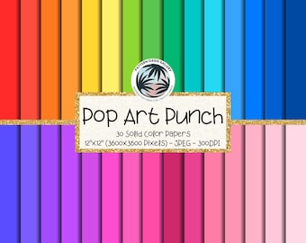 Pop Art Solid Color Printable Paper, Rainbow Bright Backgrounds, Neon Craft Paper Pack, Digital Scrapbook Textures, Bold Color Digital Paper
