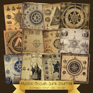 Mystical Occult Junk Journal Paper, Printable Gothic Pages, Vintage Ephemera, Distressed Mixed Media, Witch Background, Scrapbooking