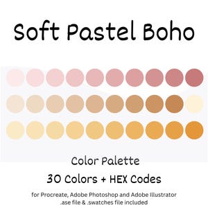 Soft Pastel Boho Digital Color Palette, iPad Procreate, Adobe Photoshop, Adobe Illustrator, Color Swatches, Boho Color Palette, HEX Codes