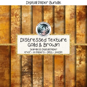 Papier numérique sans couture effet vieilli, motif effet vieilli grunge, teintes dorées et brunes, 20 images, 20 x 12 po, usage commercial, scrapbooking
