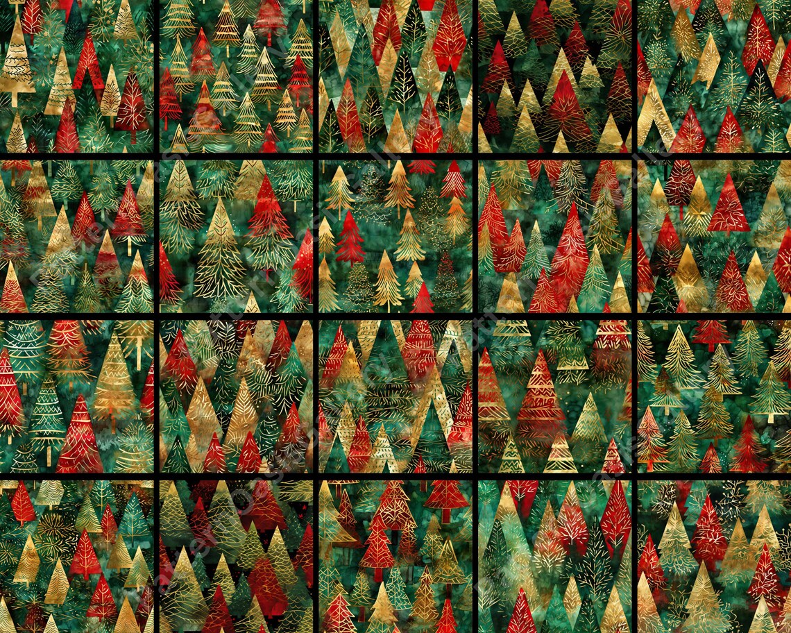 Christmas Trees Seamless Digital Paper, Distressed Christmas Trees ...