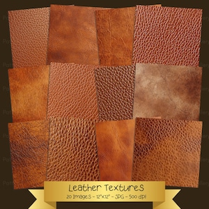 May include: A set of 20 digital leather textures in brown tones. Each image is 12 inches by 12 inches and 500 dpi. The textures are perfect for creating realistic leather effects in digital art and design projects.