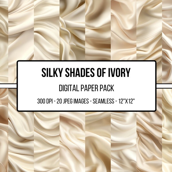 20 Ivory Satin Silk Cloth Papers - Commercial Use, Digital Paper Pack, Scrapbook Paper, Silk Texture, Wedding, Elegant Texture, Ivory