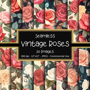 Roses Seamless Digital Paper, Vintage Roses Seamless Patterns, 20 Designs, 12&quot;x12&quot;, Commercial Use, Floral Background, Roses Background