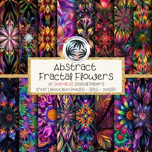 Fractal Flower Seamless Digital Papers, Fractal Patterns, 20 Designs, 12"x12", Commercial Use, Fractal Floral Pattern, Kaleidoscopic