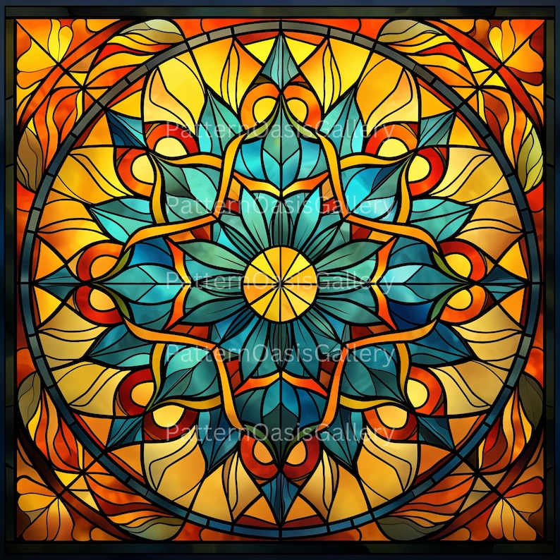 Stained Glass Mandalas Digital Paper, Mandala Stained Glass Background ...