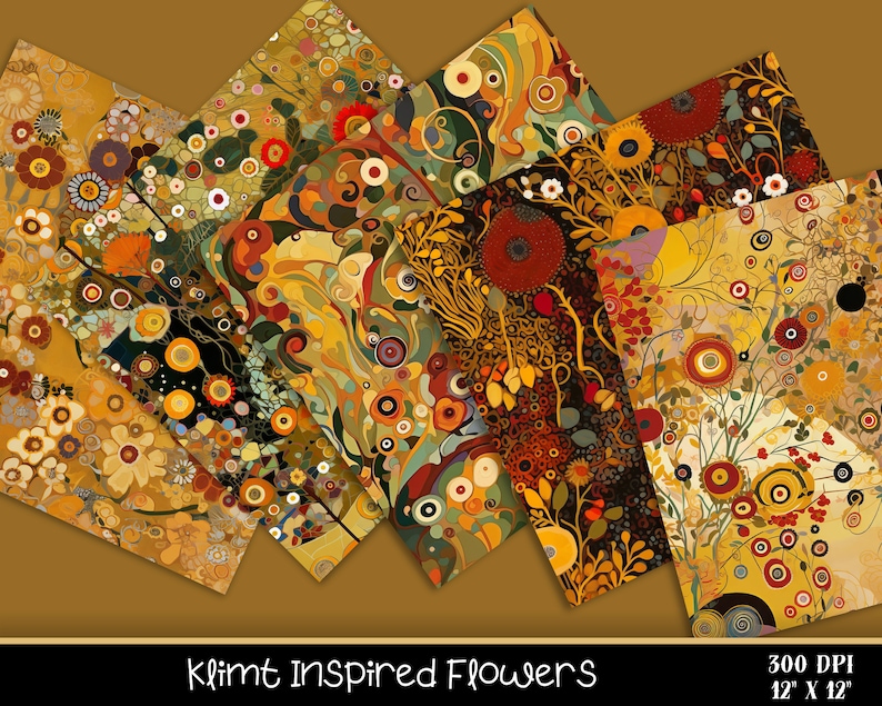 Gustav Klimt Inspired Flowers Seamless Pattern, Flowers Klimt Digital ...