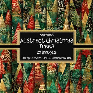 Weihnachtsbäume Nahtloses digitales Papier, beunruhigtes Weihnachtsbäume-Muster, 12 "x 12", 20 Muster, abstrakte rot grüne Goldweihnachtsbäume