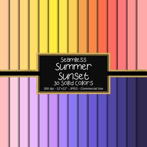 Summer Sunset Digital Paper Pack, Base Digital Paper, Printable Solid Bright Colors Background, Scrapbook Papers, Summer Colors, Bright