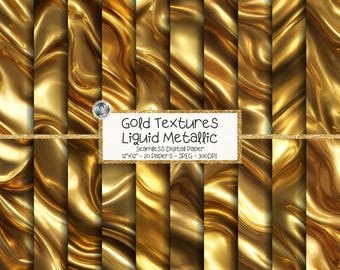 Gold Metal Digital Paper Bundle, Seamless Liquid Metallic Textures (Digital Download)