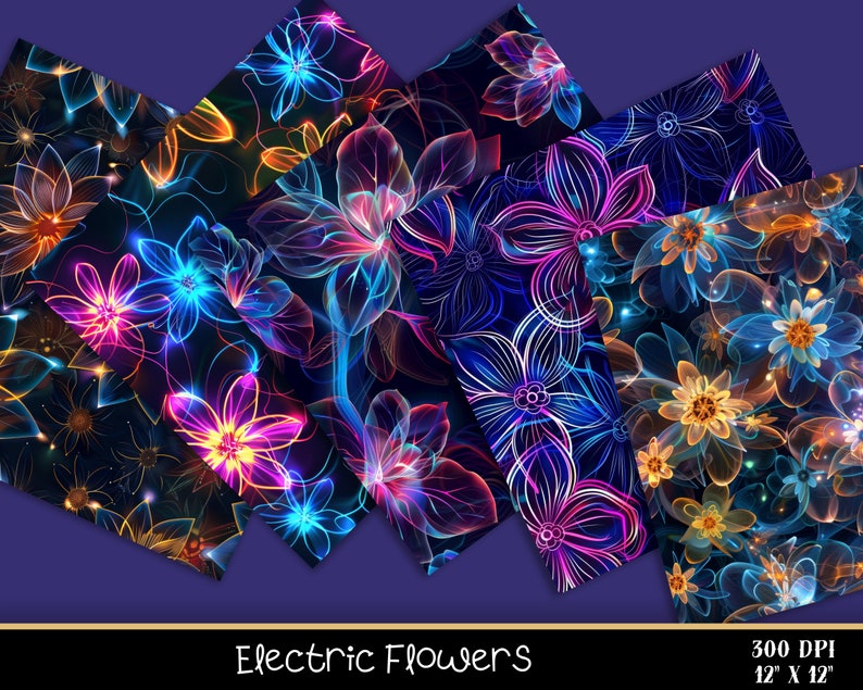 Neon Flowers Seamless Digital Paper, Neon Floral Seamless Pattern ...