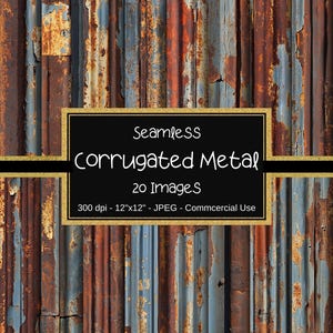 Corrugated Metal Seamless Pattern, Rusty Metal Seamless Digital Paper, 12&quot;x12&quot;, 20 Images, Commercial Use, Distressed Metal Texture