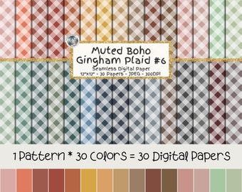 Gingham Digital Paper Bundle, Seamless Muted Boho Plaid Patterns, 30 Colors (Digital Download)