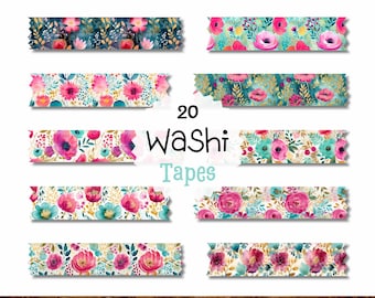Clipart de cinta washi digital, flores de verano, cinta washi para agenda digital, Goodnotes, PNG, cinta para agenda, set de clipart de cinta washi, flores