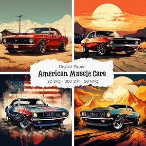 20 American Muscle Cars Clipart, Cars Clipart, American Cars, Printable Watercolor Clipart, High Quality JPGs & PNGs, Paper Craft, #1