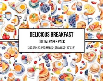 Breakfast Digital Paper Pack - Set of 20 High-Quality, Instant Download, Food Background Papers, Seamless Breakfast Digital Pattern