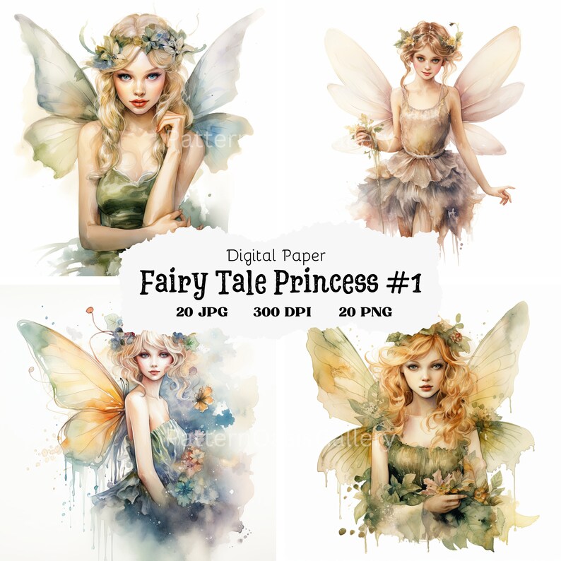 Princecss Faeries Watercolor Fairy Princess Clipart, Enchanted Fairies (digital Download ...