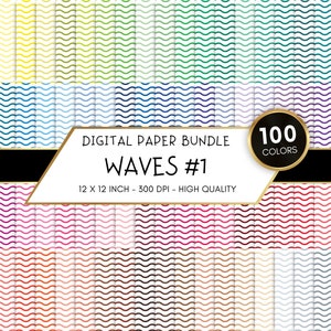 100 Waves Digital Paper Pack,  100 Rainbow Colors, Wavy Chevron, Wave Stripes Pattern, Wavesl Background, Printable Scrapbook Papers