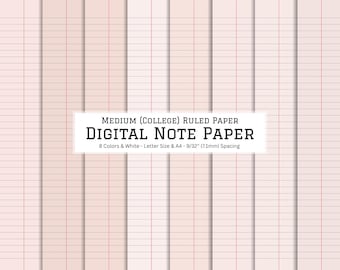 Digital Note Paper Bundle, Pink Note Paper, Digital Note Paper College Ruled, 8 Gentle Pinks, Goodnotes, Notability, Colored Lined Paper
