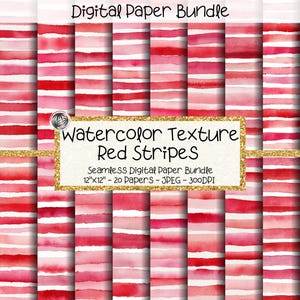 Red Stripes Digital Paper Bundle, Seamless Brush Stroke Pattern, Painted Stripe Backgrounds (Digital Download)
