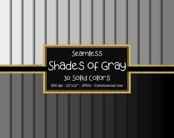 Shades of Gray Digital Paper Pack, Solid Background, Base Digital Paper, Monochrome Solid Gray Gradient, Scrapbook Pages, 30 Colors, Gray