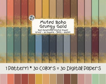Muted Boho Gold Distressed Digital Paper Bundle, Grunge Texture, 30 Colors (Digital Download)
