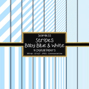 Baby Blue & White Seamless Striped Digital Paper, Striped Paper, 16 Stripes, Digital Background, Scrapbook Paper,Commercial Use, Instant