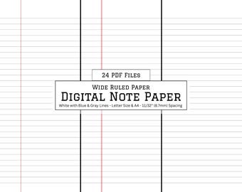 Digital Note Paper Bundle, Wide Ruled, A4 and Letter Size (PDF Pattern)