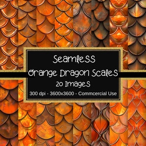 Dragon Scales Seamless Digital Paper, Orange Bronze Dragon Scales, 12&quot;x12&quot;, 20 Images, Dragon Scale Textures, Mermaid Scale Patterns