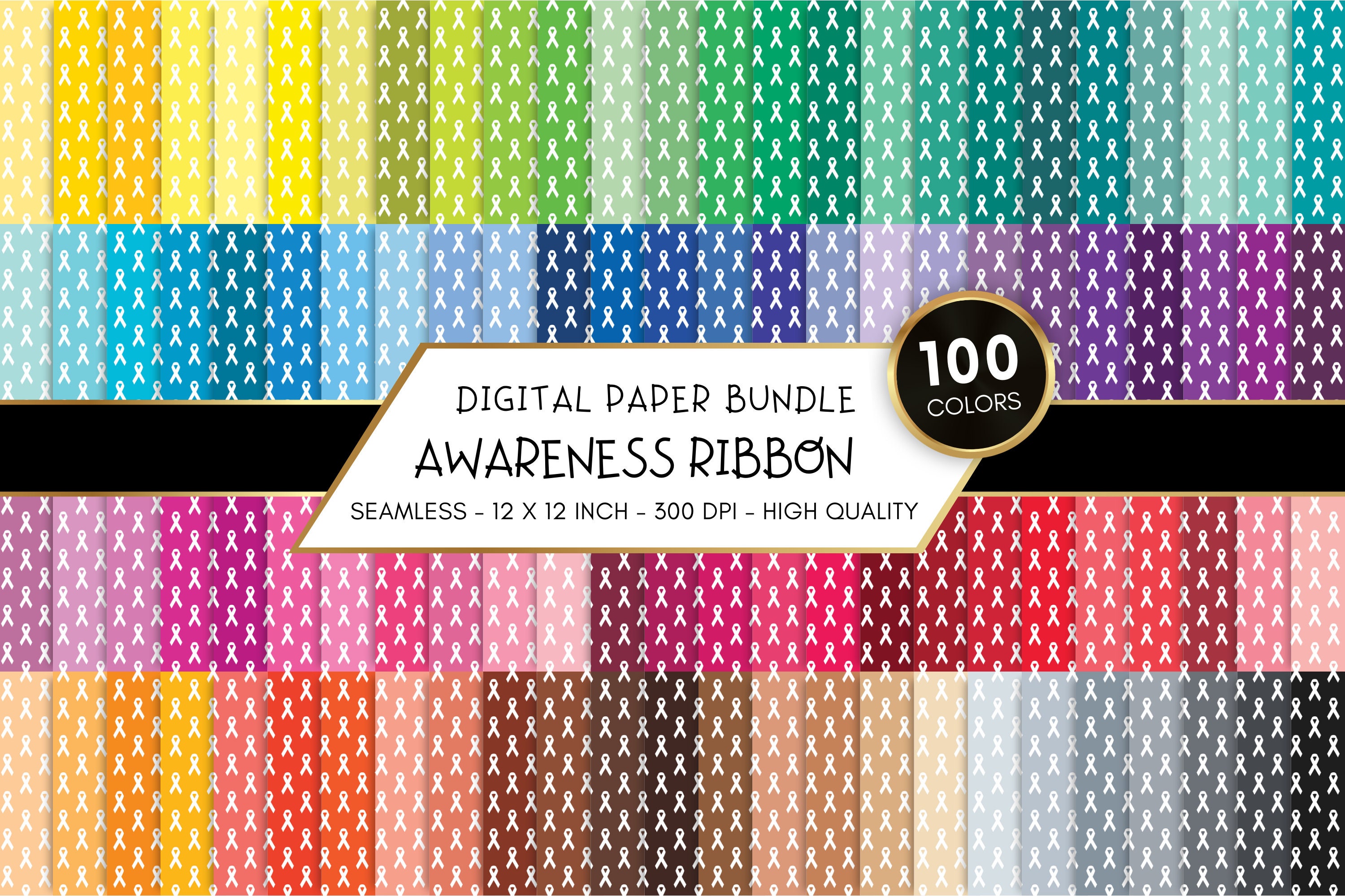 100 Cancer Ribbon Seamless Digital Paper, 100 Colors, Scrapbook Papers ...