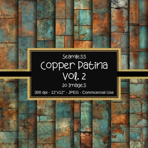 Distressed Copper Patina Digital Paper - Seamless Copper Textures Vol. 2, Printable Paper, Instant Download, Grunge Copper and Patina Green