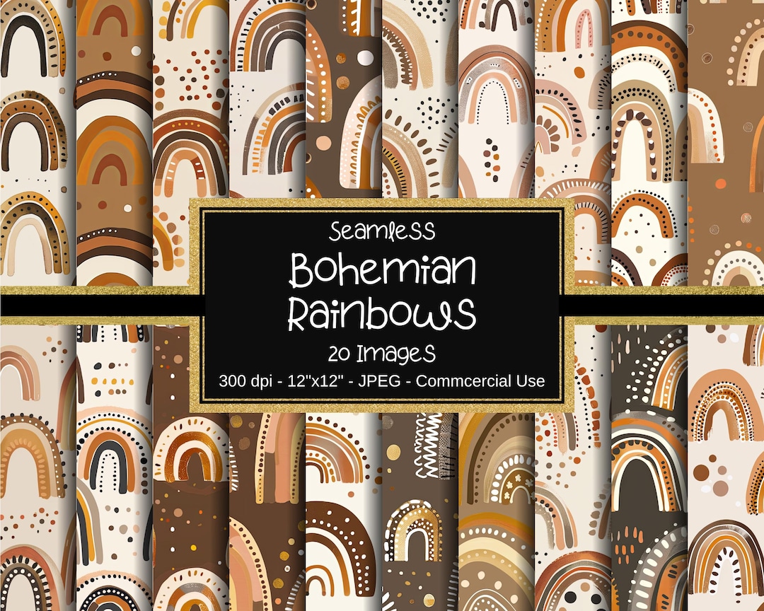 Bohemian Rainbow Seamless Patterns, Rainbow Seamless Digital Paper, 12 ...