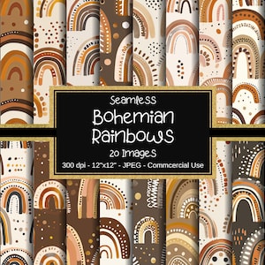 Patrones sin costuras Boho Rainbow, papel digital sin costuras arco iris, 12"x12", 20 diseños, fondo boho abstracto, papel étnico, tonos terrosos