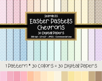 Chevrons Seamless Digital Paper, Pastel Colors, 12"x12", 30 Papers, Chevron Printable Paper, Wavy Background, Chevron Pattern, Wavy Stripes