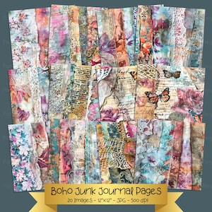 Carta da diario Boho Junk, carta per album Hippie, effimeri Boho invecchiati, sfondo con tecnica mista, carta Boho astratta, kit per diario Junk